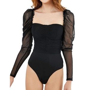 NWOT Black Bodysuit with Mesh Sleeves